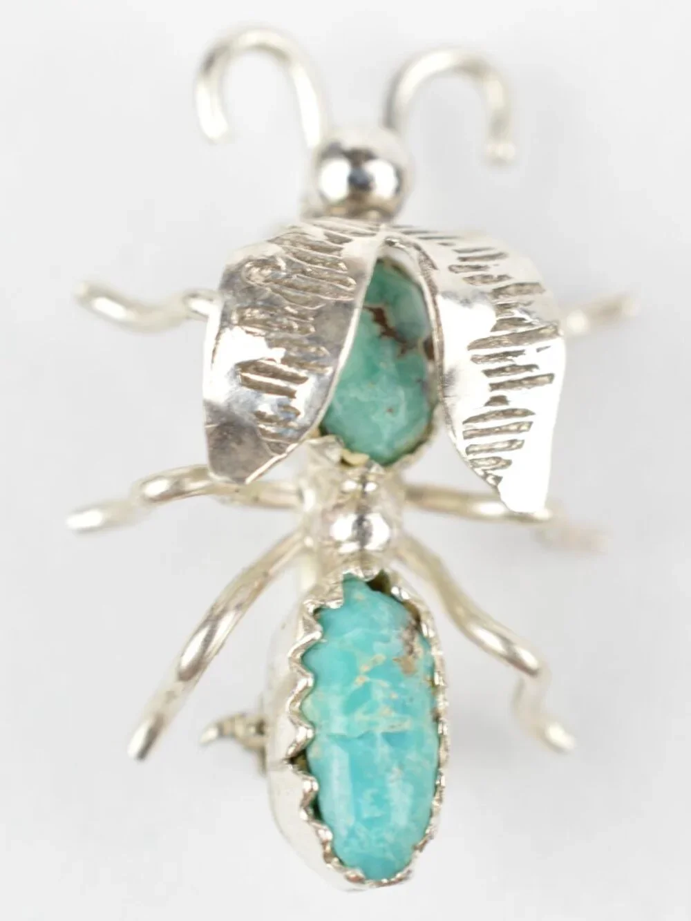 Vintage Southwestern Sterling Silver Turquoise Insect Bug Pin Brooch 7/8